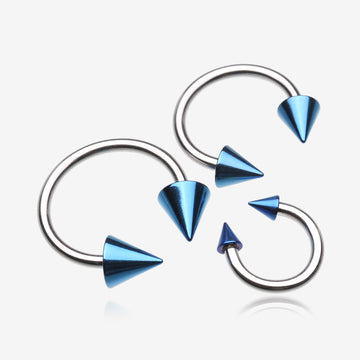 Colorline PVD Spike Ends Steel Horseshoe Circular Barbell-Blue